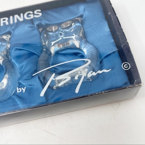 Vintage Clear Acrylic Lucite OWL Napkin Rings BIJAN In Box Mid Century Modern - Picture 5 of 6